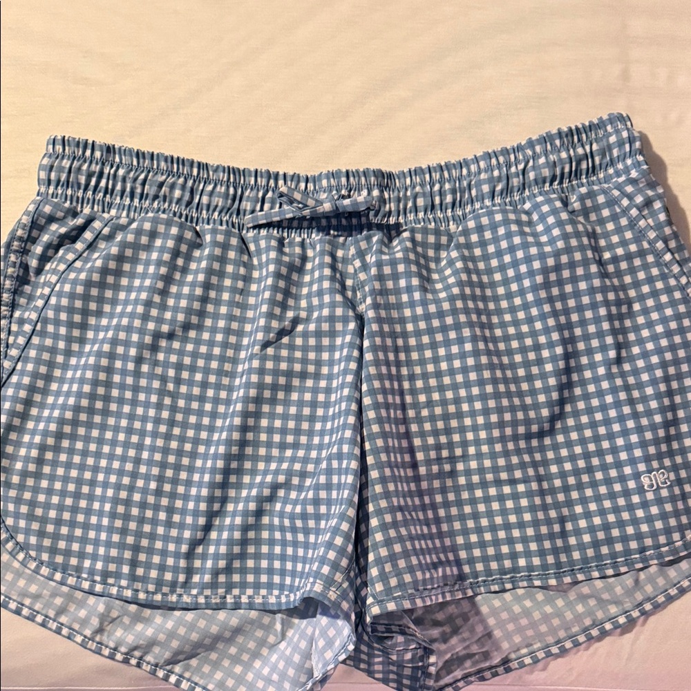 Women's Blue Gingham Athletic Shorts